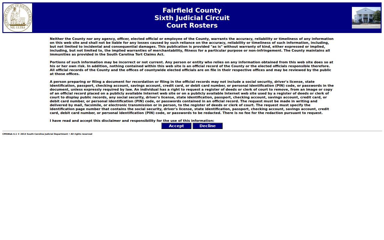 Fairfield County warrant records: official Court Rosters route