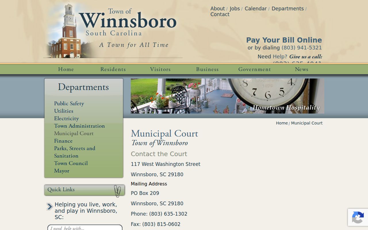 Winnsboro warrant records and municipal court contact in Fairfield County