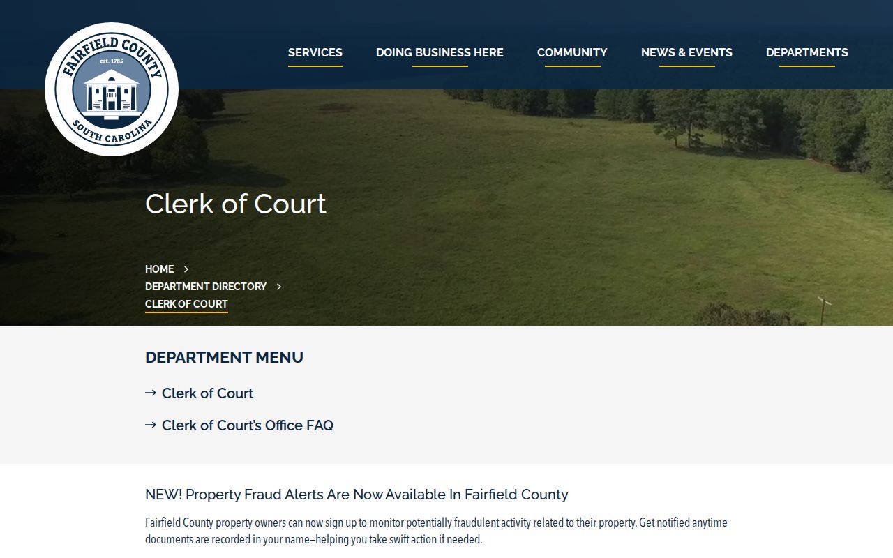 Fairfield County warrant records: Clerk of Court contact page